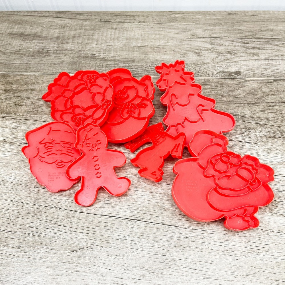 Vintage Wilton Christmas Cookie Cutter Set Red Plastic Holiday Shapes